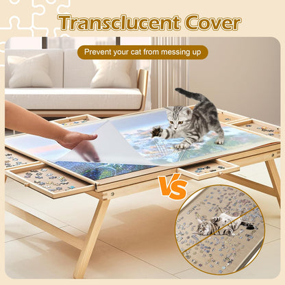 TALGIC Puzzle Table with 6 Drawers and Legs,1500 Pieces Folding Puzzle Board with Cover & Rotating Adjustable Puzzle Table for Adults.