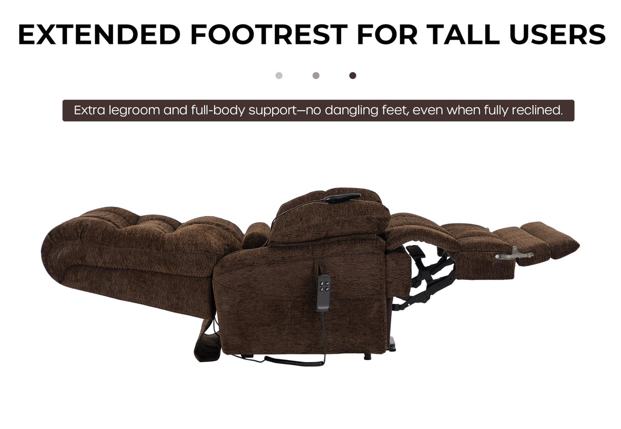 DYNOX 400 LBS Big & Tall Power Lift Recliner Chair for Elderly, Oversized Lay Flat Chair with Extended Footrest, Heat & Massage(9205L,Chenille,Brown) DYNOX