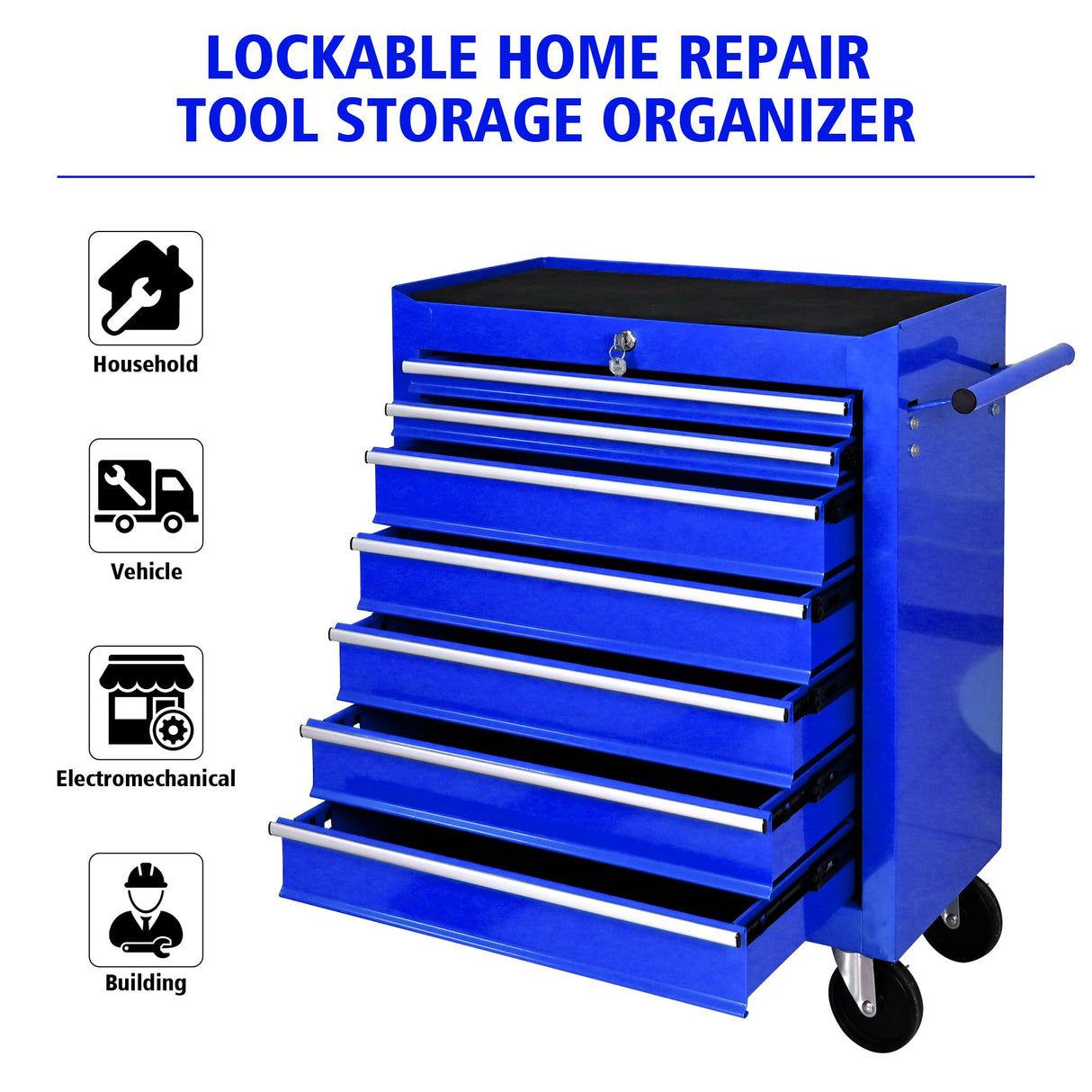 Rolling Tool Chest, 7-Drawer Rolling Tool Box With Interlock System And Wheels For Garage, Warehouse, Workshop, Repair Shop BouPower