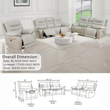GEBADOL Power Recliner Sofa Set, Genuine Leather Reclining Couch Set, 3 Pieces Top Grain Leather Sofa with Built in Storage Console/USB Port/Cup Holders for Living Room (Light Grey) GEBADOL