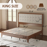 Jocisland Wood King Size Bed Frame,Tall Upholstered Tufted Headboard, Solid Wood Platform, No Box Spring Needed, Walnut Jocisland