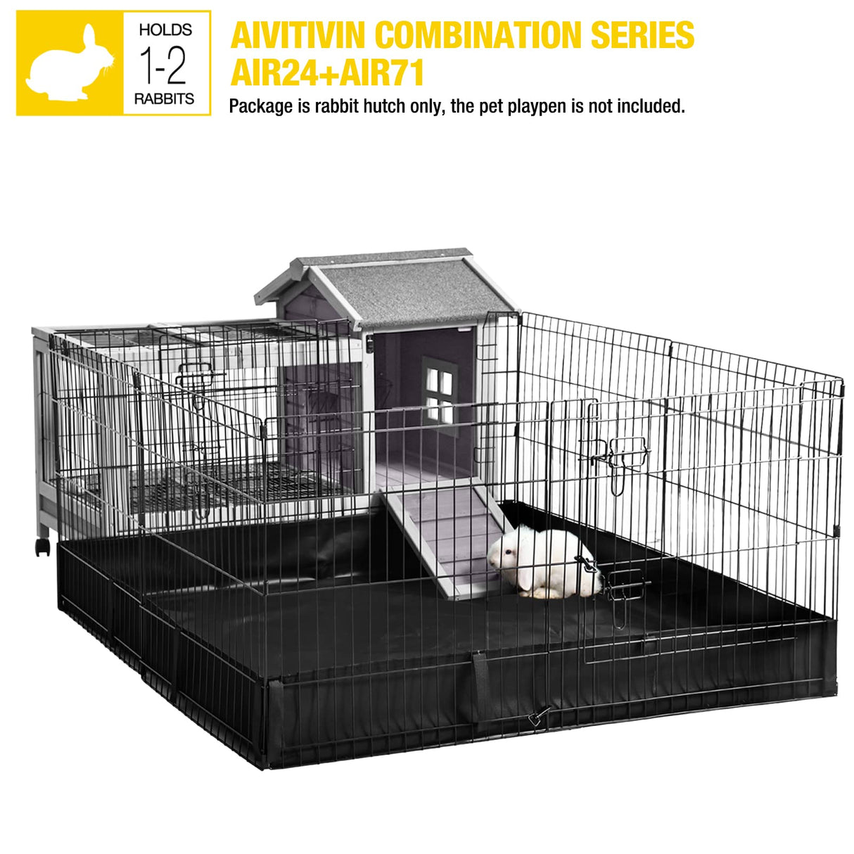 Aivituvin Rabbit Hutch Indoor Bunny Cage Outdoor Bunny House with Wire Floor Leakproof Plastic Tray Aivituvin