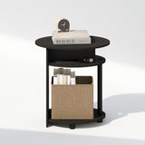 Furinno TIDUR Night Stand, 3-Tier Oval Nightstand with Round Edge Tabletop, Open Shelf Bedside Table, End Table, Side Table, for Bedroom, Living Room, Walnut Furinno