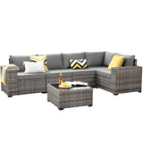 ovios 6 Pieces Patio Furniture Set, Outdoor Wicker Sectional Sofa with Coffee Table Comfy Cushions, Modern Modular Deep Seat Rattan Couch Conversation Set, Dark Grey ovios