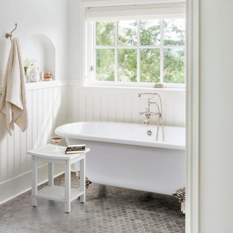 LUE BONA HDPS Shower Bench Seat, Shower Stool for Inside Shower Waterproof, Bath Spa Shower Foot Stool for Shaving Legs with Storage Shelf, Weather Resistant/Non-Slip/Indoor or Outdoor Use, White LUE BONA