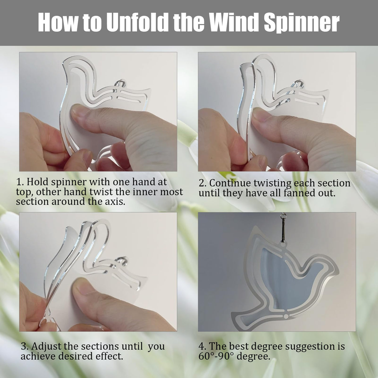 WindMage 12 Pack 3inch/4inch Sublimation Wind Spinner Blanks 3D Aluminum Metal Wind Sculpture Kinetic Spinners for Yard and Garden Indoor Art Sublimation Christmas Ornament Hanging Decoration (Dove) WindMage