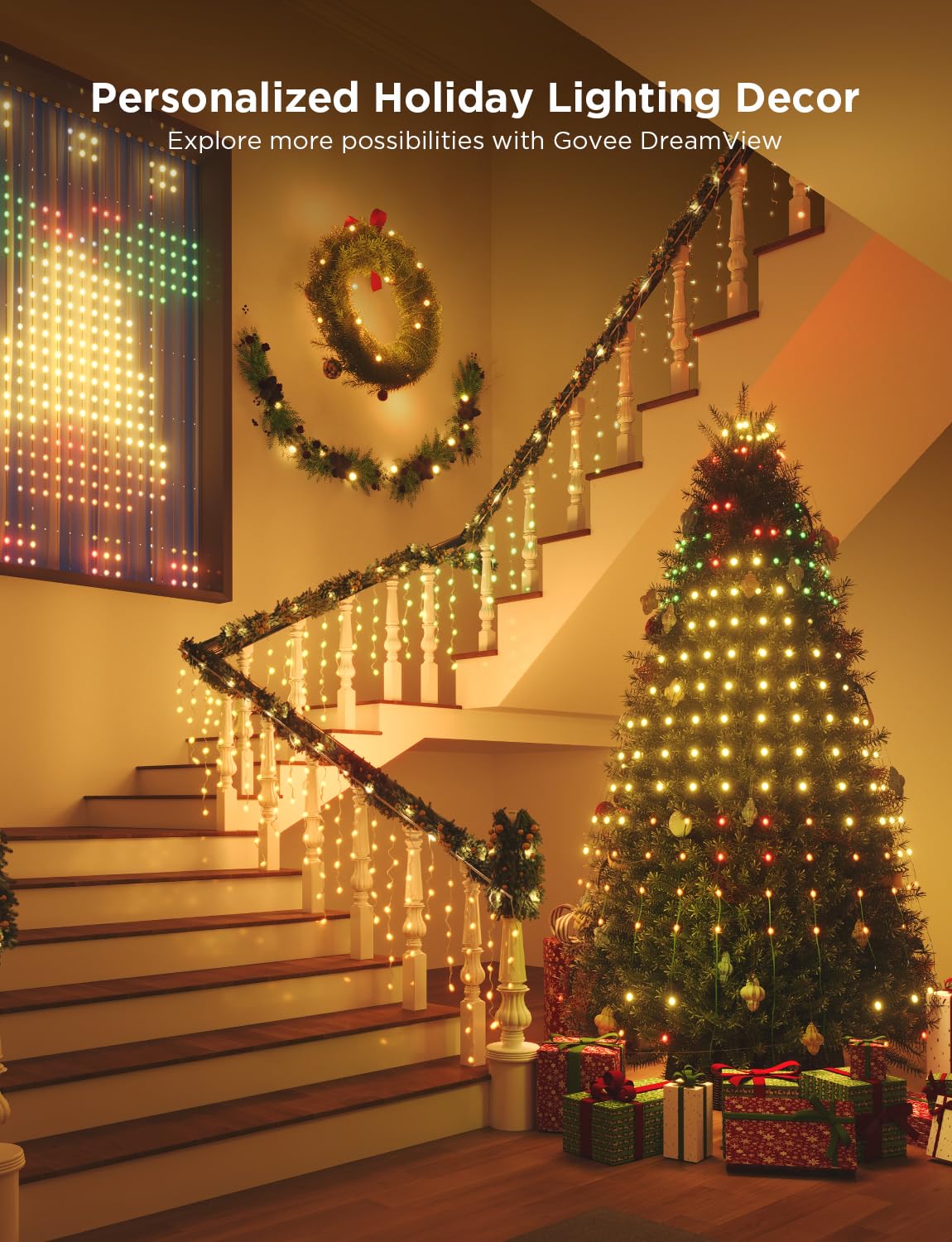 Govee Christmas Tree Lights, Smart RGBIC 480 LEDs Christmas Lights Outdoor, 6.6ft × 24 String Lights for Holiday Decor, IP65 Waterproof, Music Sync, Voice Control, 60+ Scene Modes, Green Wire Govee