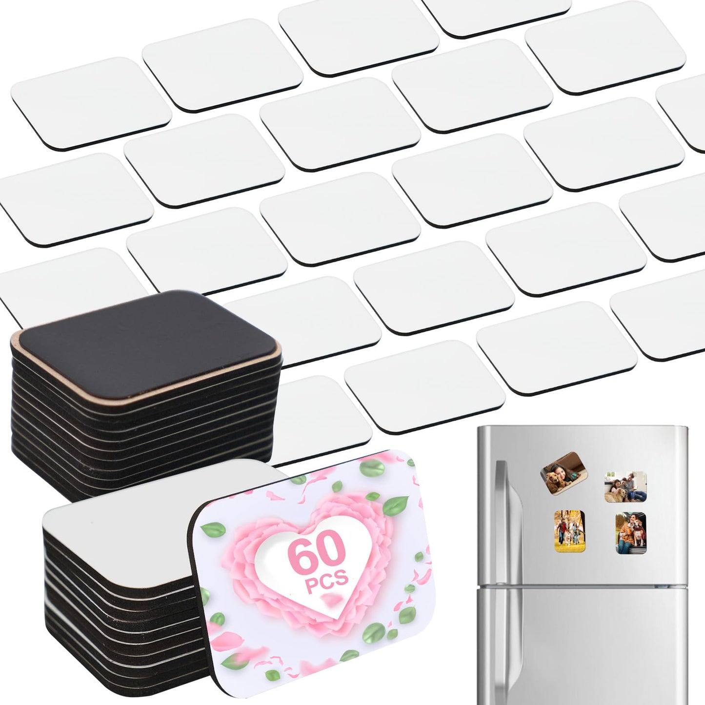 120 Pcs 2.8 x 2 Inch Thick Sublimation Blank Refrigerator Magnets Blanks Sublimation Magnet with 60 Pcs Fridge Magnets, 60 Pcs Larger Square Blanks for Kitchen Microwave Oven Office Supplies