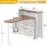 DWVO Home Bar Unit with LED Lights ＆ Wine Cabinet, Farmhouse Bar Cabinet with Wine Storage, Mini Bar Table Coffee Cabinet with Glasses Holder Hanger Footrest for Home Kitchen Pub, White&Walnut DWVO