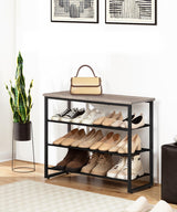 HOOBRO Shoe Rack, 4 Tier Shoe Storage Organizer with 3 Oxford Fabric Shelves and Top Panel, Holds 12-16 Pairs of Shoes for Entryway and Closet, Industrial, Greige BG47XJ01G1 HOOBRO