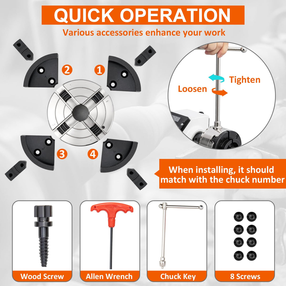 CXRCY 4Inch Lathe Chuck Set for Woodworking, 4-Jaw Self-Centering Wood Lathe Chuck Set with1"x8TPI Thread & 1"x8TPI Adapter & Case (4PCS Jaws) CXRCY