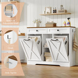 HOOBRO Double Tilt Out Laundry Hamper Cabinet, 41.7" Hidden Laundry Cabinet, with Open Shelving and 2 Removable Baskets, Farmhouse Laundry Storage Basket, for Bathroom, White and Walnut WH11XY01 HOOBRO