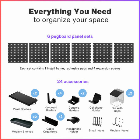 Keepo Pegboard Combination Kit, Pegboards and Accessories Modular Hanging for Gaming Setup, Gaming Station Peg Board, Gaming Organizer, Wall Game Controller Holder, Headset Stand (Black, 33″×22″) Keepo