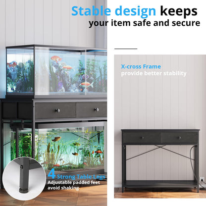 VOWNER 40 Gallon Aquarium Stand with Power Outlet, Metal Frame Fish Tank Stand with Cabinet Storage, Double Turtle Reptile Terrariums Tank Stand, 39.4" L*18.9" W Tabletop, 660LBS Capacity, Bl - WoodArtSupply