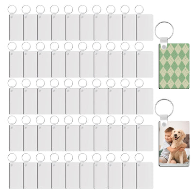 Allruyee 150 Pieces Sublimation Keychain Blanks Rectangle Double Side Heat Transfer Blanks MDF Blank Board Key Rings Blanks for Sublimation DIY and Craft