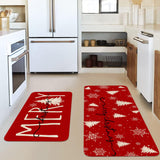 Eikunn Red Christmas Kitchen Rugs Set of 2 Xmas Trees Snowflake Kitchen Mat for Floor Winter Holiday Non-Slip Kitchen Sink Mats Kitchen Decor Doormat+Runner Rug Eikunn