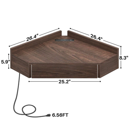 armocity Floating Corner Desk with Outlets & USB Ports, Wall-Mounted Corner Table for Small Space, Triangle Computer Desk with Drawer for Home Office, Vanity Desk, Corner Space, Bedroom, Espresso