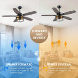 Dannilong Farmhouse Ceiling Fan with Light and Remote 52" Rustic Flush Mount Ceiling Fans 5 Dual Finish Blades Carnegie Industrial Fandelier for Living room Bedroom Patio E26 Dannilong