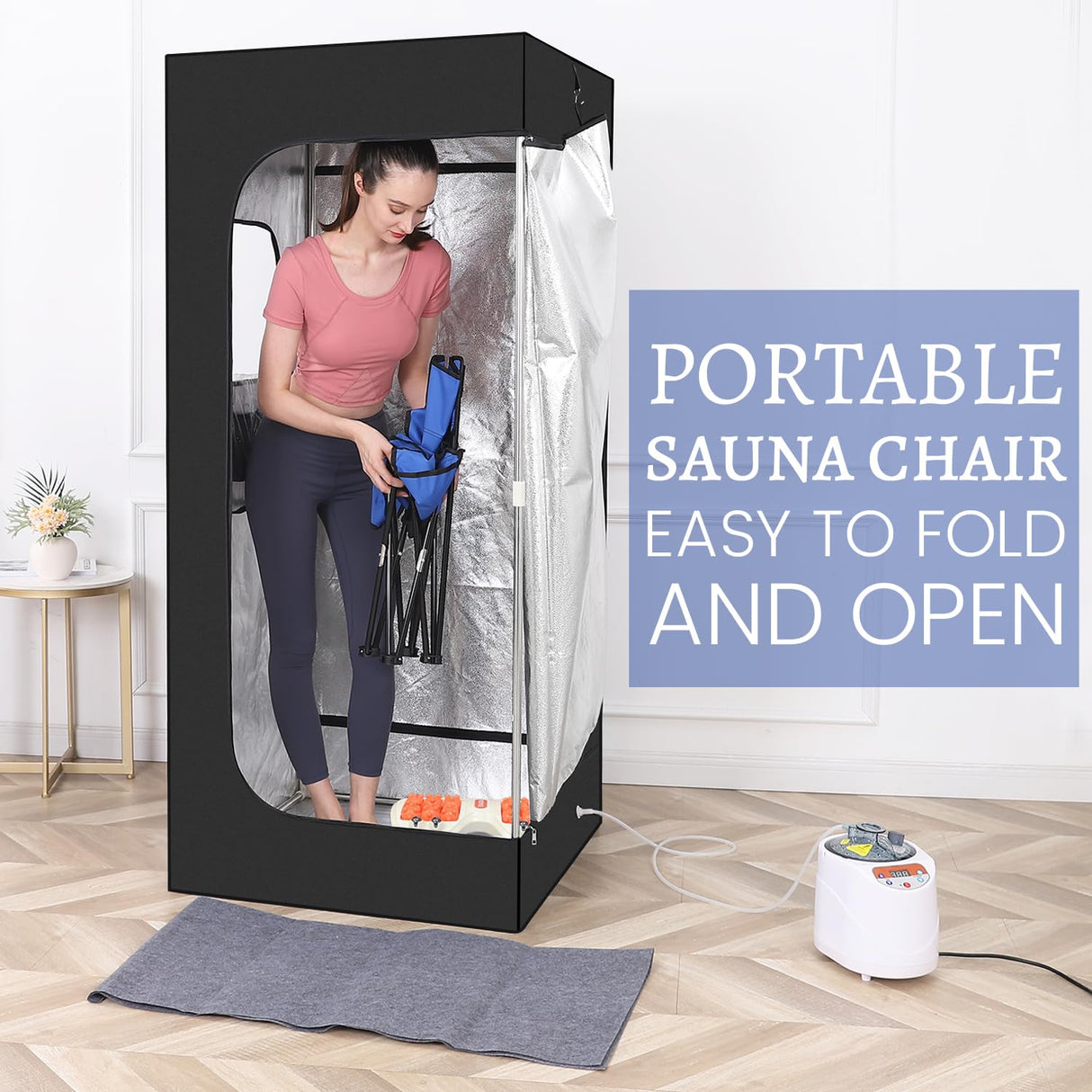 Full Body Personal Home Sauna Box, Portable Steam Saunas Tent, 1100W & 3L Sauna Steamer, Remote Control, Foldable Chair(Black) Cofute