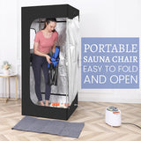Full Body Personal Home Sauna Box, Portable Steam Saunas Tent, 1100W & 3L Sauna Steamer, Remote Control, Foldable Chair(Black) Cofute