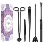 5 in 1 Candle Accessory Set,Candle Wick Trimmer Cutter,Candle Wick Dipper,Candle Wick Snuffer,Rechargeable Candle Lighter,Tweezers,Stainless Steel Candle Care Kit Home Gift for Aromatherapy(Black) HEYLOURB
