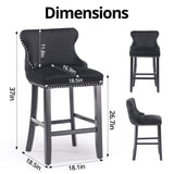 i-POOK Counter Height Bar Stools Set of 2, Velvet Upholstered Barstools with Solid Wood Legs, Button Tufted and Nailheads Trim, Wing-Back Bar Chairs for Kitchen Island Dining Room Pub, Black i-POOK