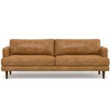 SIMPLIHOME Livingston 90-inch Wide Sofa in Sienna Top Grain Genuine Leather, Handcrafted Mid-Century Modern Couch for Living Room, Large 3-Seater with Feather-Wrapped Cushions and Solid Wood Frame SIMPLIHOME