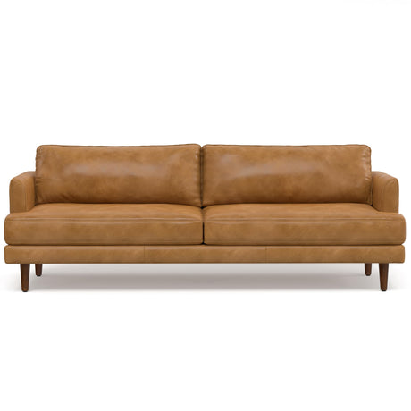 SIMPLIHOME Livingston 90-inch Wide Sofa in Sienna Top Grain Genuine Leather, Handcrafted Mid-Century Modern Couch for Living Room, Large 3-Seater with Feather-Wrapped Cushions and Solid Wood Frame SIMPLIHOME