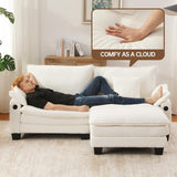 DURASPACE Modular Sectional Sofa L Shaped Cloud Couch with USB, Side Pocket, 76.8’’ Loveseat with Movable Ottoman, Comfy Deep Seat Sleeper Sofa for Living Room, Apartment, Office (Boucle White) DURASPACE