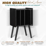 2BHOME Wooden LP Record Player Stand with 4 Cabinets, Holds up to 100 Vinyls, Metal Record Storage Holder and Organizer Table, Classical Design for Files/Book (Mid-Century Modern) 2BHOME