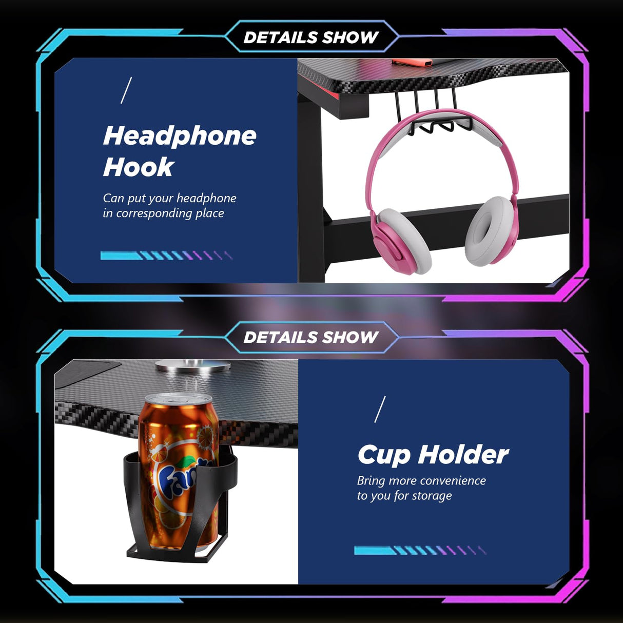 FDW 47 Inch Computer Desk Gaming Desk Writing Desk Office Desk Student PC Desk Extra Large Modern Ergonomic Racing Style Table Workstation for Adult Teens,Black FDW