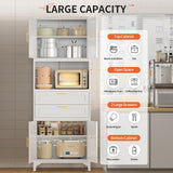 steelftyn 75" Pantry Storage Cabinet, Metal Storage Cabinet with 4 Doors, 2 Drawers, 3 Adjustable Shelves, White steelftyn