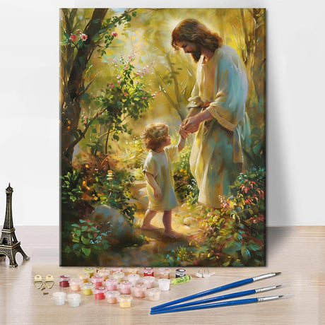 TUMOVO Jesus Paint by Numbers for Adult, Paint by Number Prayer Forest, Paint-by-Number Kits DIY Painting Kits On Canvas Religious Spirit Paint by Number for Adults,Frameless 16 x20 Inch TUMOVO