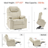 MCombo Large Power Lift Recliner Chair with Massage and Heat for Tall Elderly People, 3 Positions, Cup Holders, and USB Ports, Faux Leather 7516 (Large, Cream White) MCombo