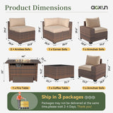 Aoxun 7 Piece Patio Furniture Set with Wide Armrests & 44” Fire Pit Table Wicker Rattan Outdoor Sectional Sofa Set with Coffee Table and Thickened Cushions, Brown/Beige(Waterproof Cover Included) Aoxun
