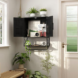 RUSTOWN Farmhouse Medicine Cabinet with 2 Barn Door, Wood Wall Mounted Storage Cabinet with Adjustable Shelf and Towel Bar, 3-Tier Bathroom Cabinet for Bathroom, Living Room(Black, Medium) RUSTOWN