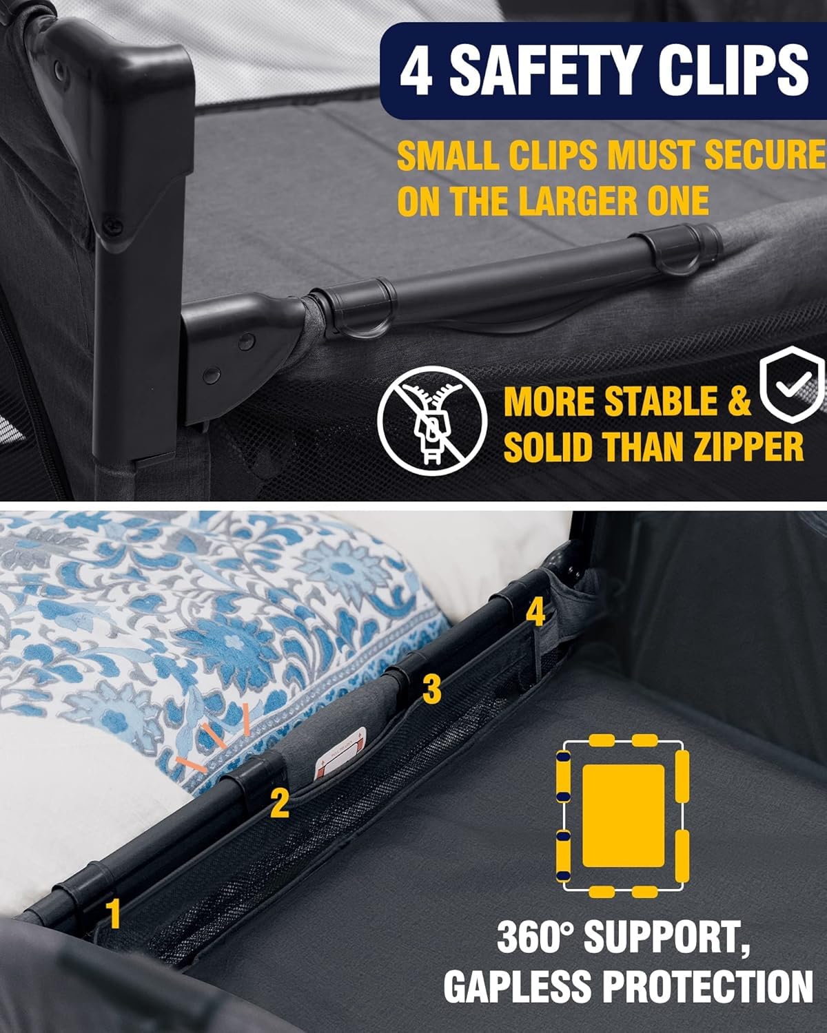 BEKA 4 in 1 Baby Bassinet Bedside Sleeper, Baby Bedside Crib 4 Functions, Bedside Bassinet Crib Sleeper, Playard, Changing Table, Baby Bassinet for Newborn Baby BEKA