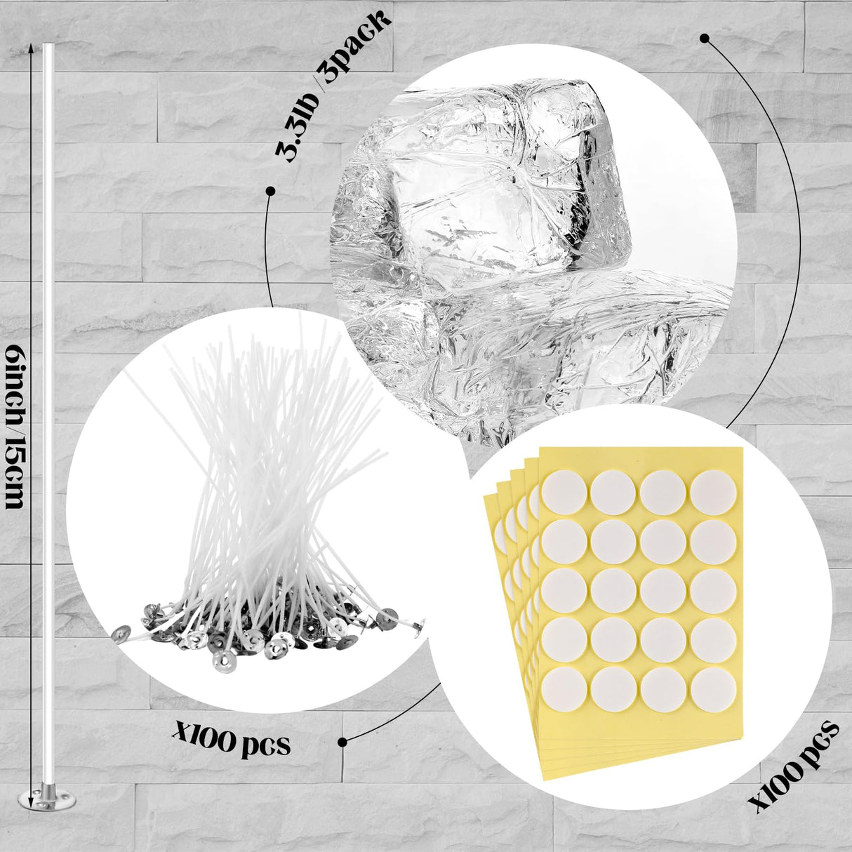 Heigble 3.3 lb High Density Transparent Gel Candle Wax Clear Gel Wax Jelly Candle 100 Pcs Wick and 100 Pcs Wick Stickers for DIY Making Handmade Projects Material Supplies Heigble