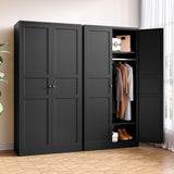 BYNSOE Metal Armoire Wardrobe Closet with 2 Doors 72'' Wardrobe Cabinet with Hanging Rail Metal Closet with Adjustable Shelves for Bedroom Require Assembly (Black, 72inch) BYNSOE