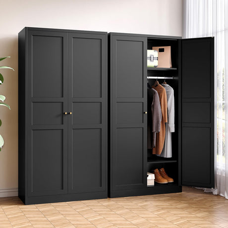 BYNSOE Metal Armoire Wardrobe Closet with 2 Doors 72'' Wardrobe Cabinet with Hanging Rail Metal Closet with Adjustable Shelves for Bedroom Require Assembly (Black, 72inch) BYNSOE