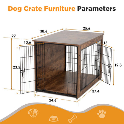 BestPet Dog Crate Furniture with Cushion, 38" Wooden Dog Crate with Double Door Modern Dog Kennel Indoor Side End Table Heavy Duty Dog Crate for Small and Medium Dogs,Brown