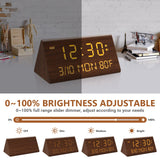 Kogonee Wooden Digital Alarm Clock, 0-100% Dimmer, 2 Alarm Settings, Weekday/Everyday Mode, 9 Mins Snooze, 12/24H, Temperature and Date Display for Office, Travel, Bedroom Alarm Clock (Brown) Kogonee