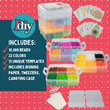 10,000pc DIY Fuse Bead Kit w Carrying Case - Fun Foods - 22 Colors, 12 Unique Templates, 4 Peg Boards, Tweezers, Ironing Paper, Case - Pixel Art Color by Numbers Craft Gift SCS Direct