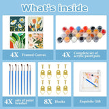 mrpwnle 4 Pack Flowers Paint by Numbers Kit for Adults Beginner Framed-Small Easy Adult Paint by Numbers Kits On Canvas Adults' Paint-by-Number Kits for Home Wall Decor Gift 8X8 Inch mrpwnle