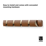 Umbra FLIP Wall Mounted Floating Rack – Modern, Sleek, Space-Saving Hanger with Retractable Hooks to Hang Coats, Scarves, Purses and More, Walnut/Gold Umbra