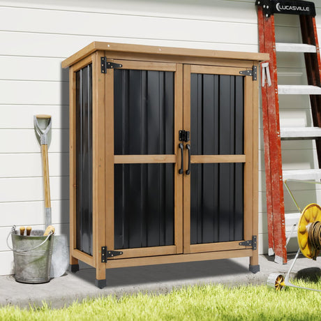Outdoor Storage Cabinet Waterproof with Shelves, Storage Box with Lockable Doors, Wood & Metal Patio Yard Pool Garden Storage Cabinet Organizer, Gifts for Women Men PetsCosset