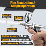 Airbrush Kit, Air Brush Painting Set, Double Action Trigger Airbrush Gun with 0.3mm/0.5mm/0.8mm Needles, 2cc/5cc/13cc Paint Cup, Airbrush Spray Tool Set for Painting Nails Cake Tattoo Makeup BetyBedy