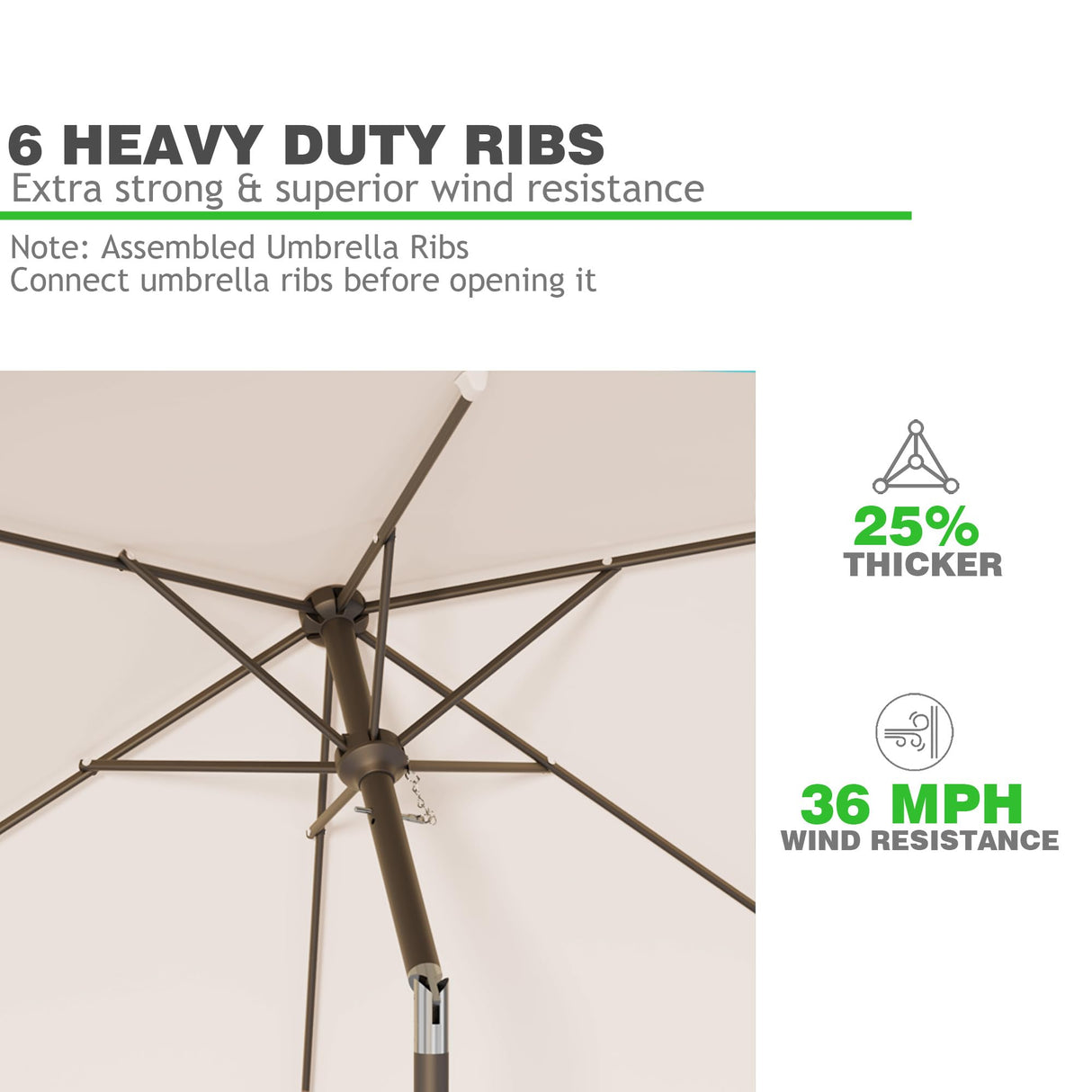 AreShark 6.5' x 10' Rectangular Patio Umbrellas for Outdoor, Outdoor Table Umbrella, Large Outdoor Patio Umbrellas with 6 Sturdy Ribs, Patio Umbrellas for Market, Garden, Pool (Beige) AreShark