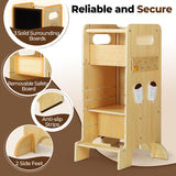 JUZBOT Toddler Tower 4 in 1 Toddler Kitchen Stool Helper Adjustable Standing Tower for Kitchen Counter with Safety Board, Slide, Chalkboard, Montessori Activities JUZBOT