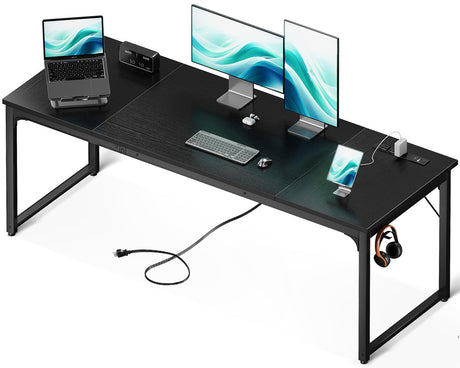 Coleshome 71 Inch Computer Desk with USB Ports, Large Office Desk, Long Study Student Writing Desk, Black Coleshome